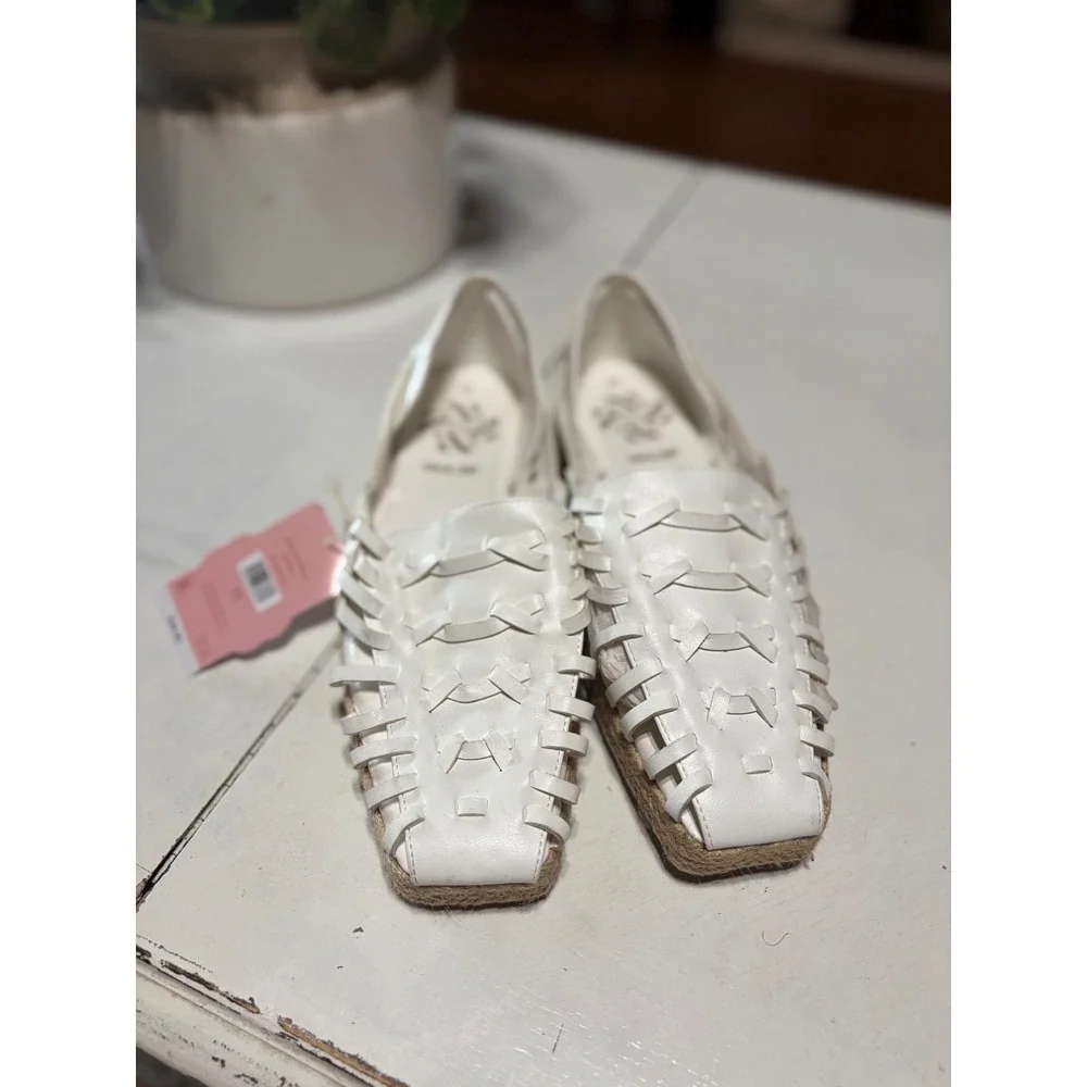 Sam & Libby Asha Espadrille Woven Fisherman Flats White Square Toe Womens 11 NEW